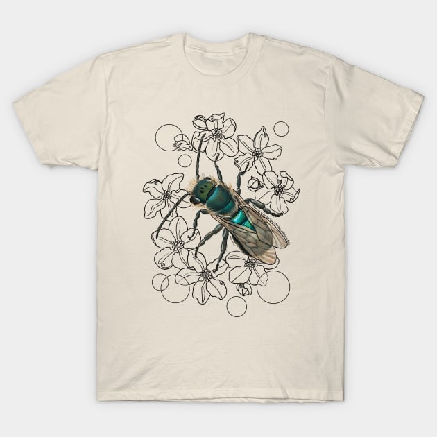 Blue, Orchard, Mason Bee Doodle, white T-Shirt by mernstw